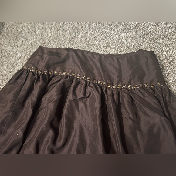 Talbots 100% Pure Silk Brown Pleated Full Skirt Maxi sz 8 P Beads & Sequins - Picture 5 of 10